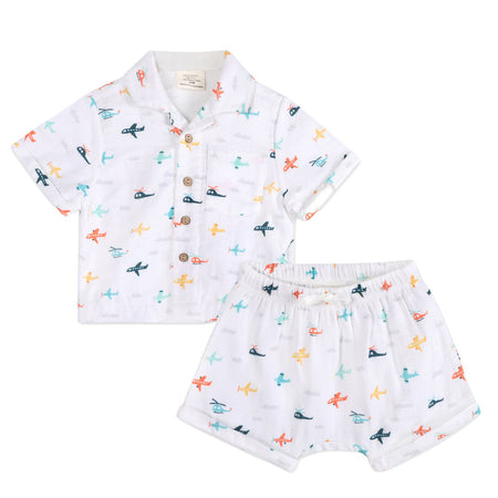Baby Boy Organic Cotton Airplane Print Shirt & Shorts Set | Viverano Organics | Olive Sprout Kids, Planes Baby Shirt & Shorts Set (Organic Cotton)