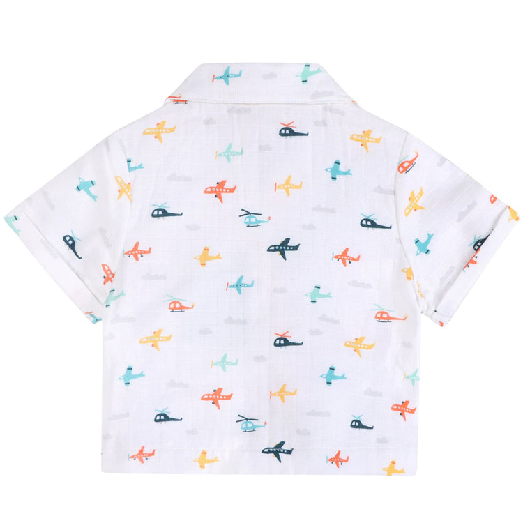 Baby Boy Organic Cotton Airplane Print Shirt & Shorts Set | Viverano Organics | Olive Sprout Kids