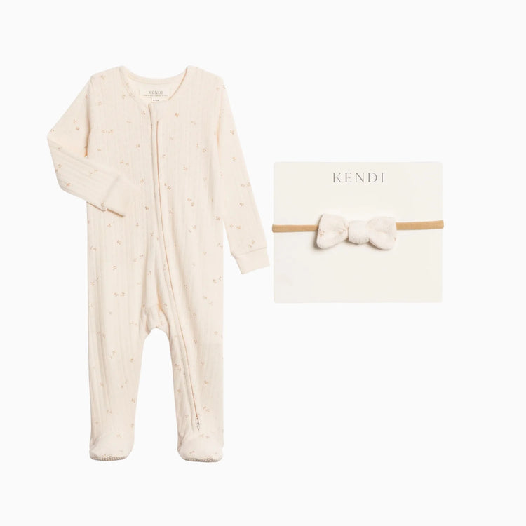 Pointelle Footed Zipper Sleeper and Headband Set organic cotton baby girl