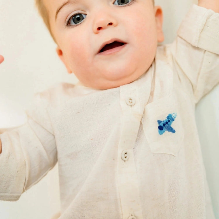 Portofino Baby Shirt & Pants Set – Organic Cotton shown as a timeless baby boy outfit set