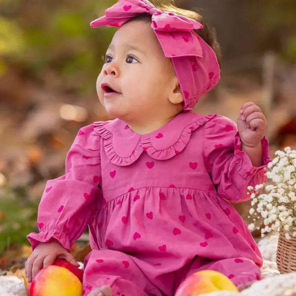Baby Girl Pink Romper & Headband Set (Cotton Blend) styled on a baby girl for everyday wear