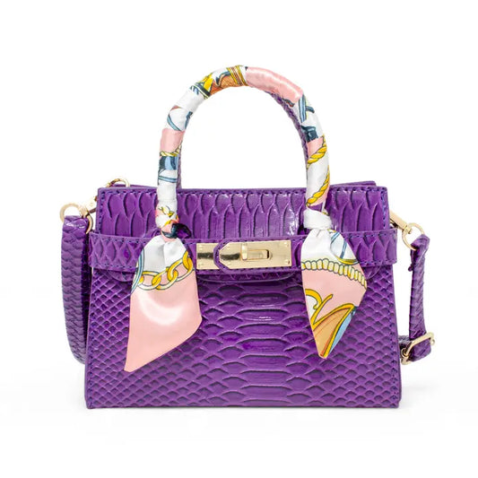 Purple Bougie Baby Bag kids crocodile purse with scarf detail