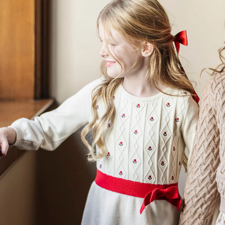 Organic Skater Sweater Dress – White shown as a long sleeve sweater dress for girls