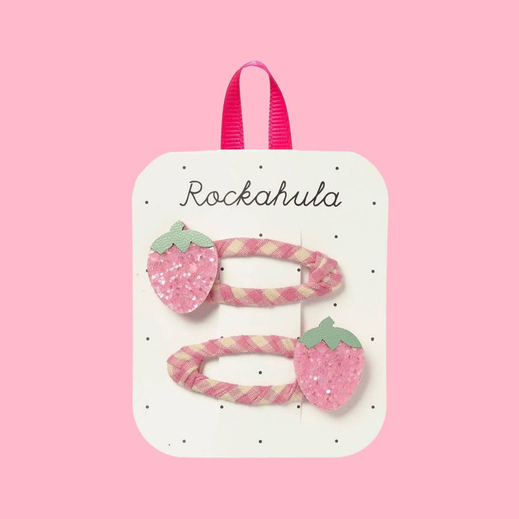 Girl's picnic style hair clips: Sparkling Strawberry Fields Clips.
