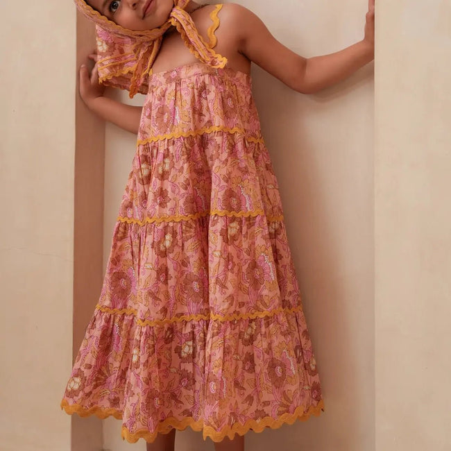 Pastel Pink Tiered Dress - back view showing elasticated back and tiered skirt