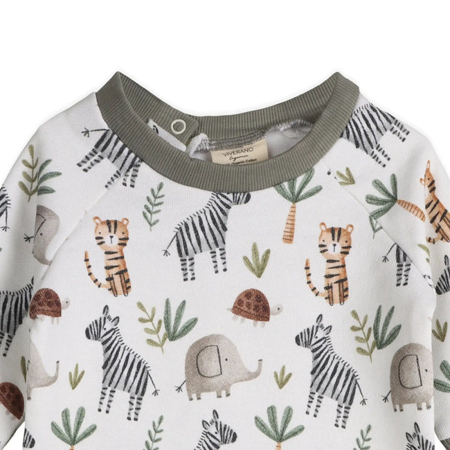 Safari Animals Baby Pullover & Pants Set (Organic Cotton) - Olive Sprout Kids