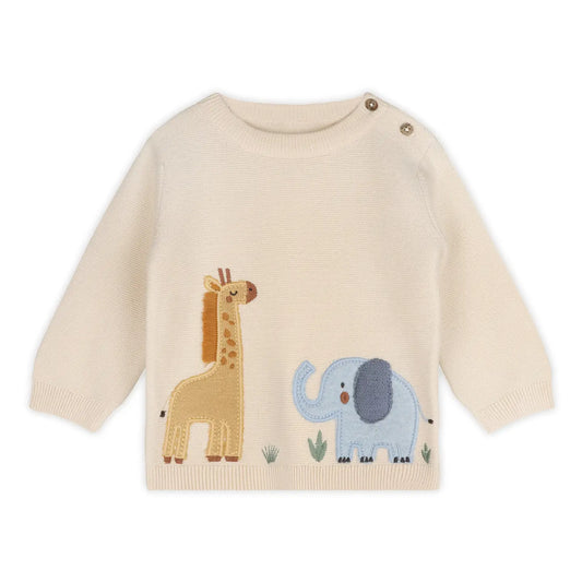 Organic Safari Appliqué Baby Pullover Sweater – Natural | Olive Sprout Kids