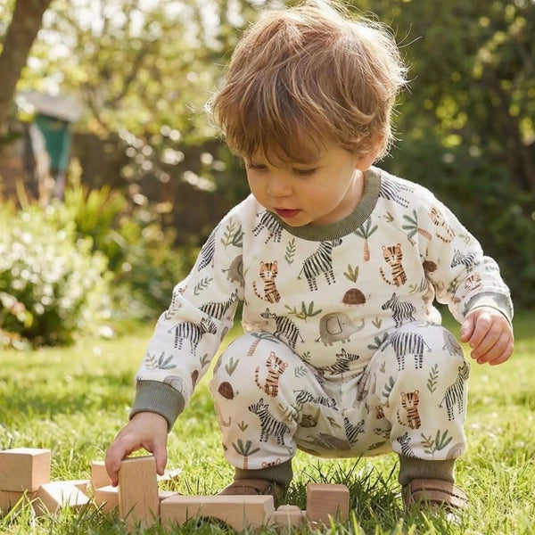 Safari Animals Baby Pullover & Pants Set (Organic Cotton) for baby boys