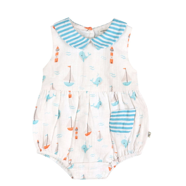 Baby Girl Organic Cotton Sailboat Bubble Romper & Headband | Viverano Organics | Olive Sprout Kids