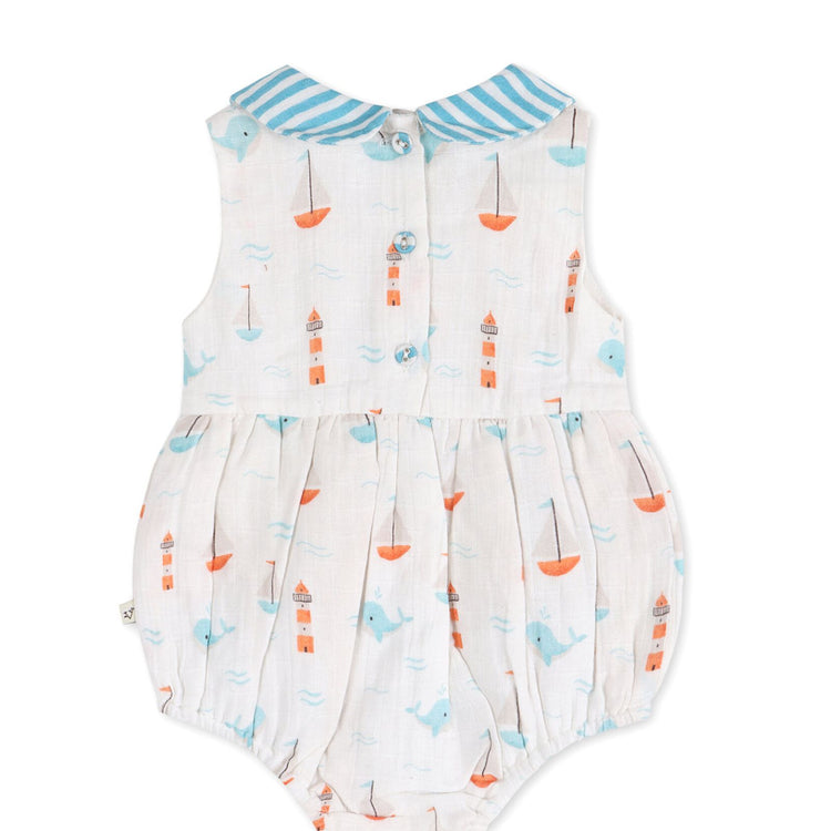 Baby Girl Organic Cotton Sailboat Bubble Romper & Headband | Viverano Organics | Olive Sprout Kids