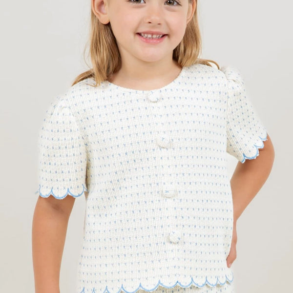 Toddler Girl Embroidered Scallop Detail Button Top