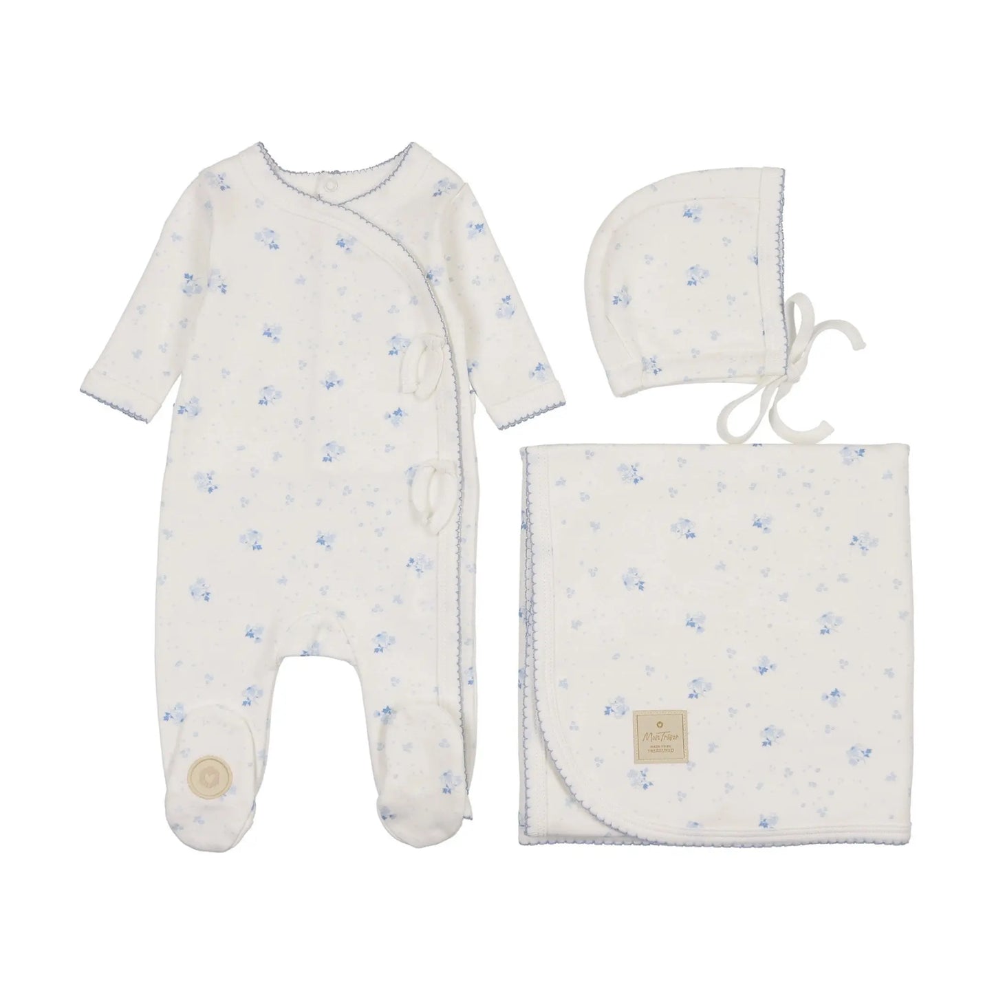 Scattered Blossoms Layette Set Ivory & Blue - Olive Sprout Kids