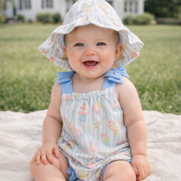 Baby girl ice cream bubble romper & sun hat set | Olive Sprout Kids