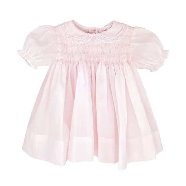 Heirloom Smocked Baby Dress with French Lace & Bonnet | Olive Sprout Kids