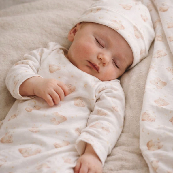Teddy bear print newborn gown, blanket & hat gift set | Olive Sprout Kids