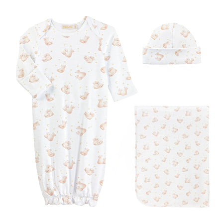 Teddy bear print newborn gown, blanket & hat gift set | Olive Sprout Kids