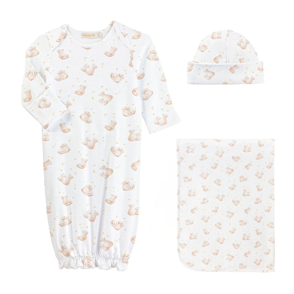 Teddy bear print newborn gown, blanket & hat gift set | Olive Sprout Kids
