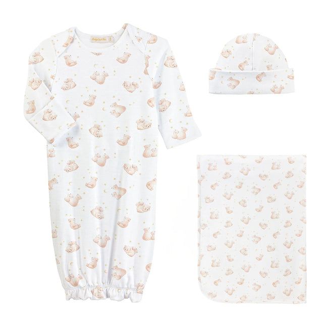 Teddy bear print newborn gown, blanket & hat gift set | Olive Sprout Kids