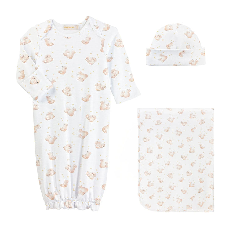 Teddy bear print newborn gown, blanket & hat gift set | Olive Sprout Kids