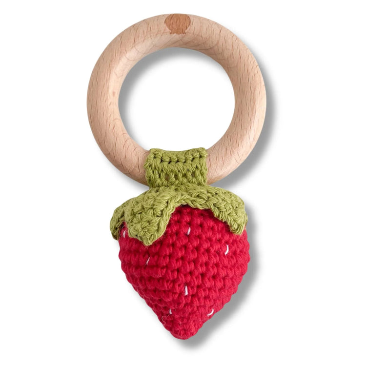 The Blueberry Hill Teether Strawberry Red Cotton Crochet