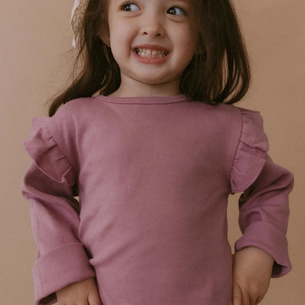 Ruffle Long Sleeve Top Set of 2 (Organic Cotton) makemake organics for toddler girls