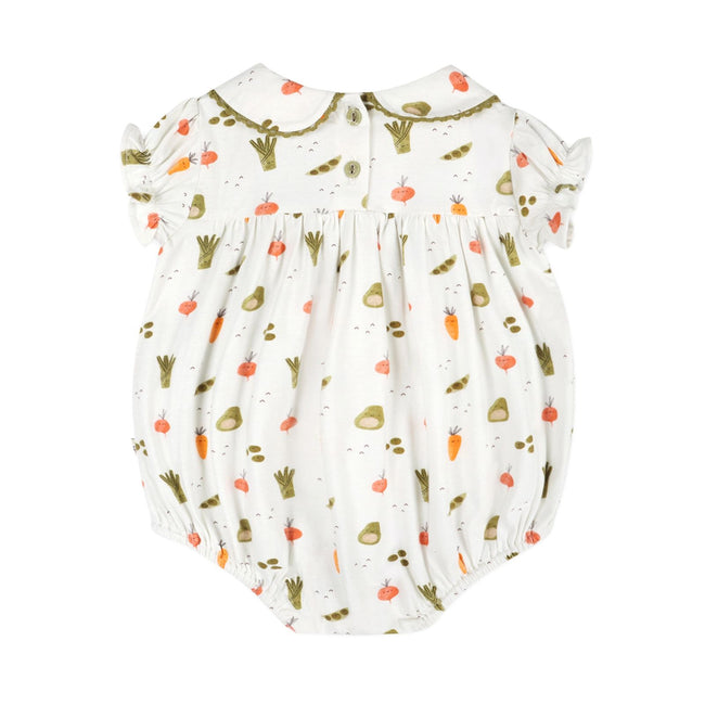 Baby Girl Organic Cotton Veggie Print Bubble Romper & Headband | Viverano Organics 