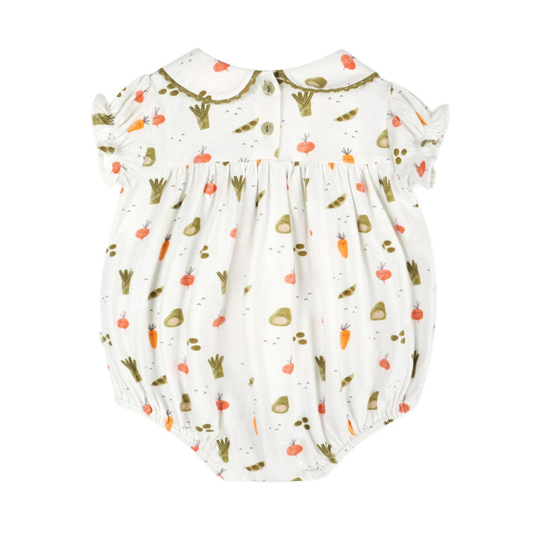 Baby Girl Organic Cotton Veggie Print Bubble Romper & Headband | Viverano Organics 
