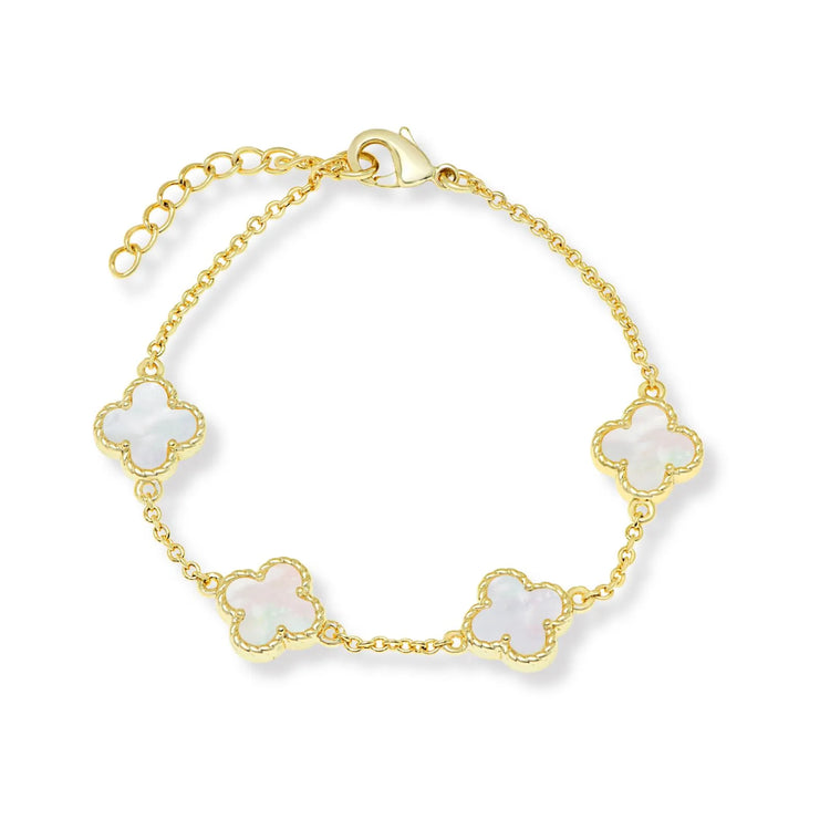 Four Leaf Clover Link Bracelet for Girls | Pink or Pearl