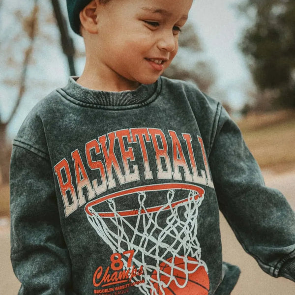 Vintage Inspired Basketball Crew - Olive Sprout Kids