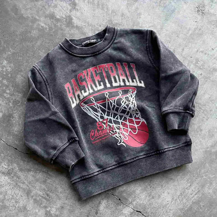 Vintage Inspired Basketball Crew - Olive Sprout Kids
