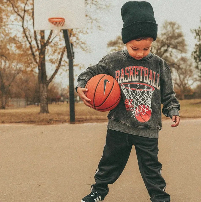 Vintage Inspired Basketball Crew - Olive Sprout Kids