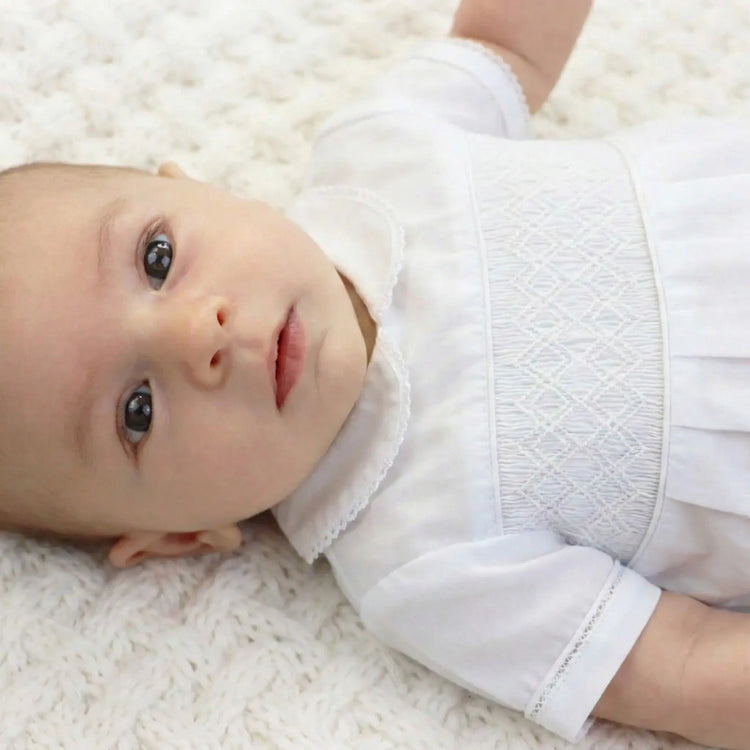 Diamond Smocked Romper & Bonnet for babies 